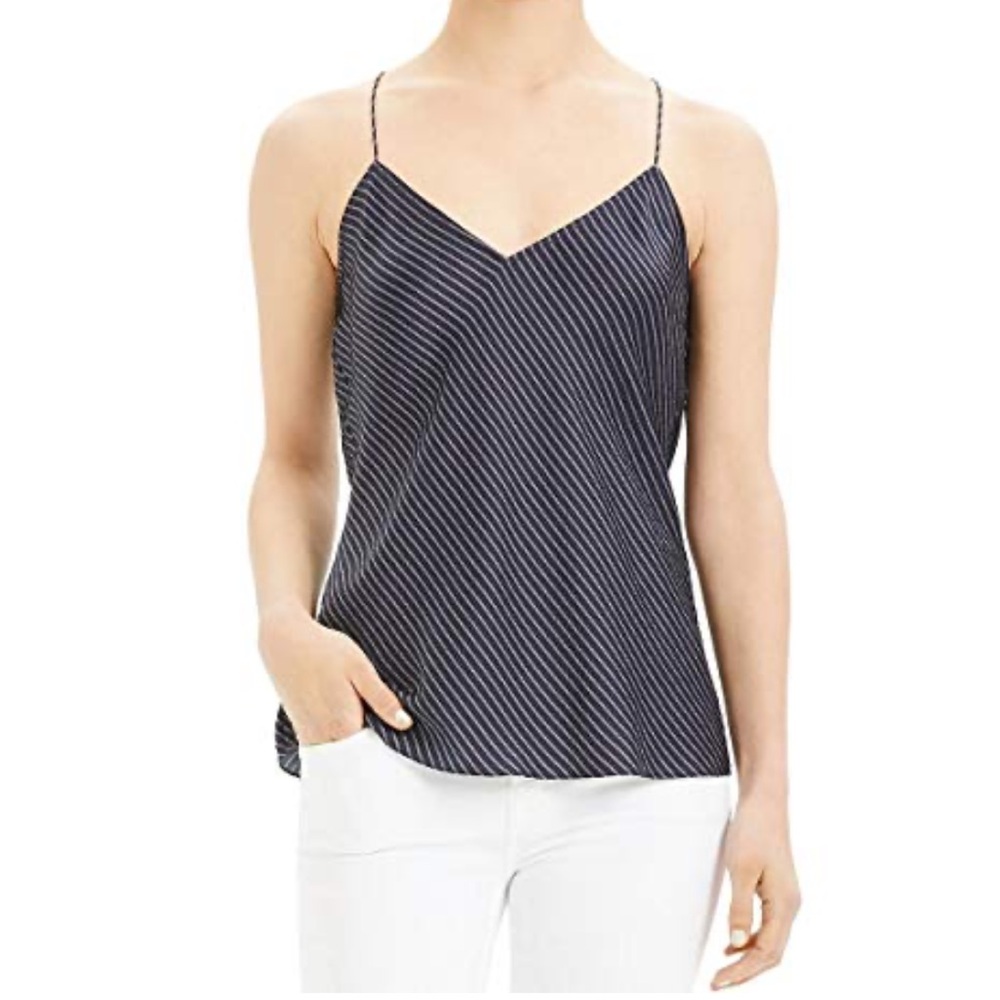 Theory Silk Cami Top Pinstripe Tank Minimalist Quiet Luxury Size S